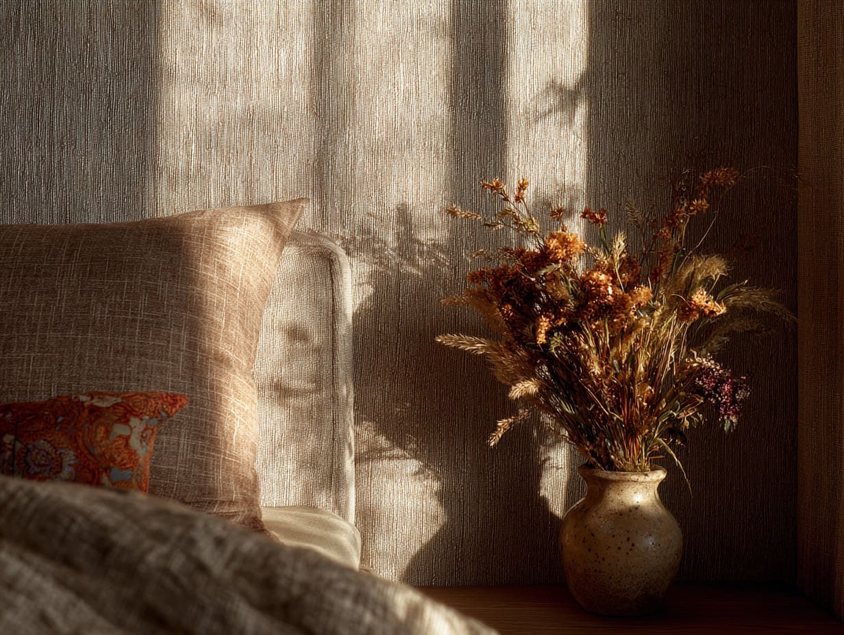 Текстильное покрытие на стене комнаты